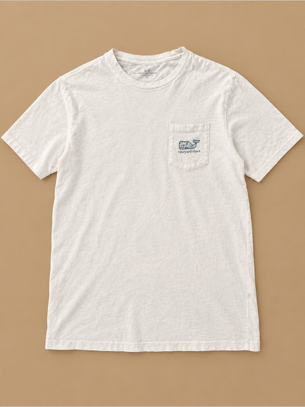 Vineyard Vines Cream Pocket Tee with Whale Logo